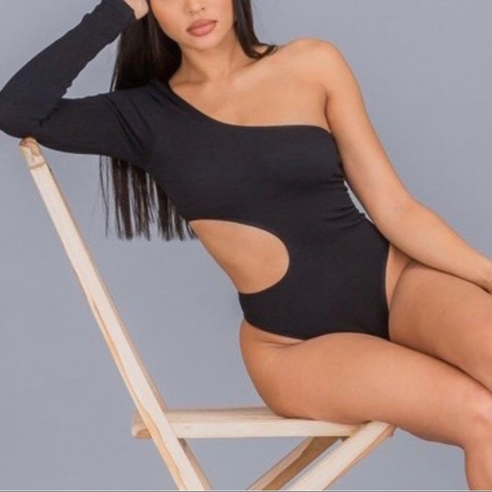 Black Cut Out Ribbed Bodysuit